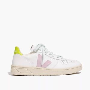 Madewell x Veja Leather and Suede V-10 Sneakers in Pastel Neon Colorblock